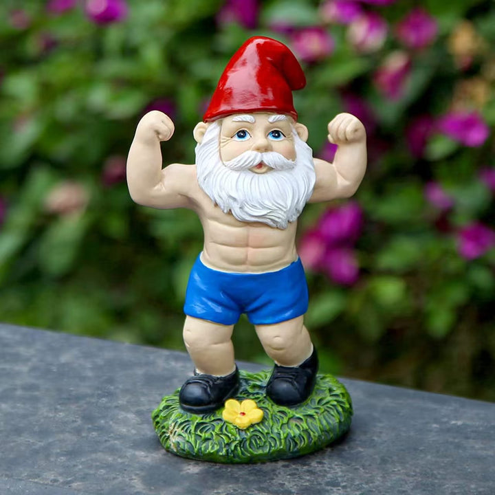 Playful Weightlifting Gnome Figurine
