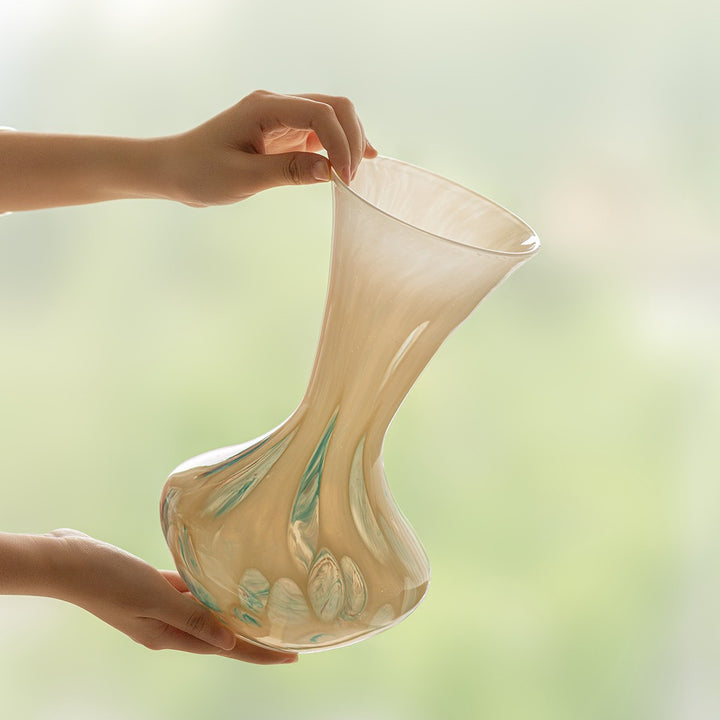 Hand-Blown Hourglass-Shaped Decorative Glass Vase with Narrow Neck