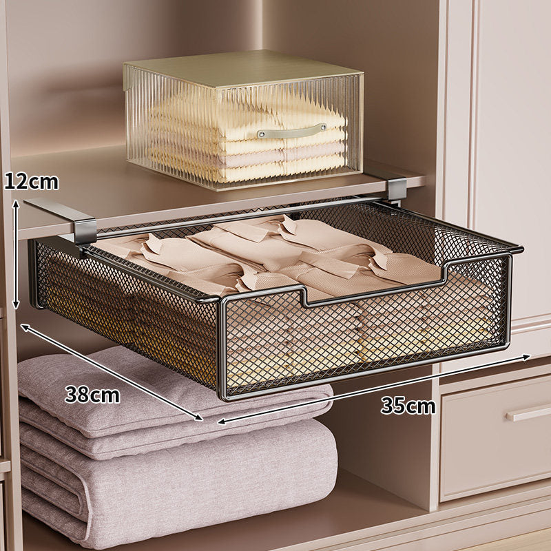 Under-Shelf Pull-Out Metal Mesh Storage Drawer with Clamp Mount