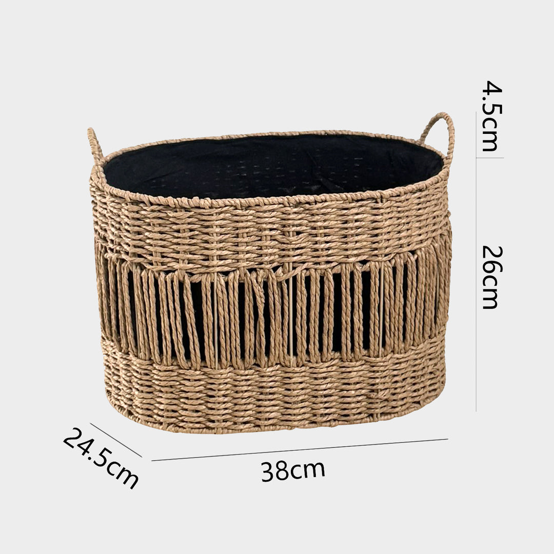 Decorative storage basket with fringes