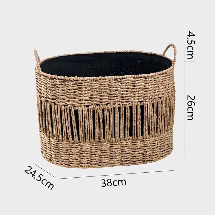 Decorative storage basket with fringes