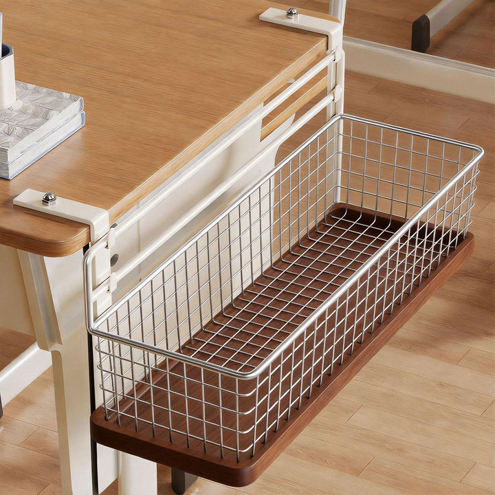 Under-Desk Clamp-Mounted Mesh Storage Basket Organizer