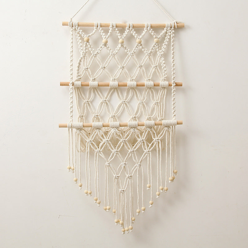 Macrame Wall Hanging with Natural Wood Accents