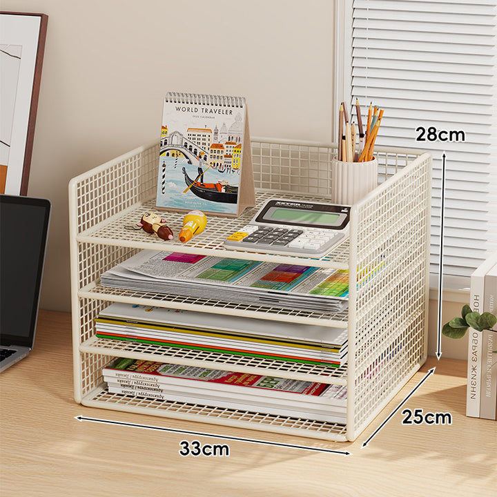 Multi-Tier Metal Mesh Desktop Document and Office Supply Organizer with Pull-Out Trays