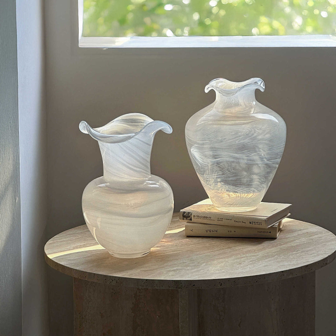 Decorative Hand-Blown Marbleized Glass Vase