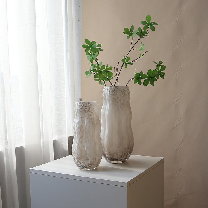 Handcrafted Speckled Textured Glass Tabletop Accent Vase with Curved Bulb Silhouette