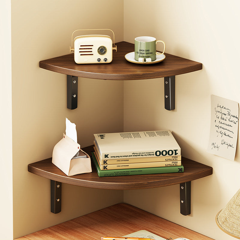 Triangular Floating Corner Shelf with Wood-Effect Surface & Heavy-Duty Metal Brackets