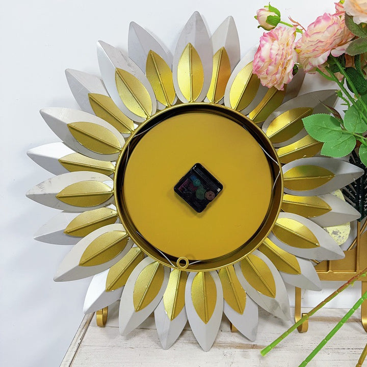 Sunburst Decorative Wall Clock with Leaf Motif