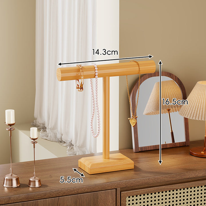 Wooden T-Bar Jewelry Display Stand Tabletop Organizer for Necklaces Bracelets and Watches