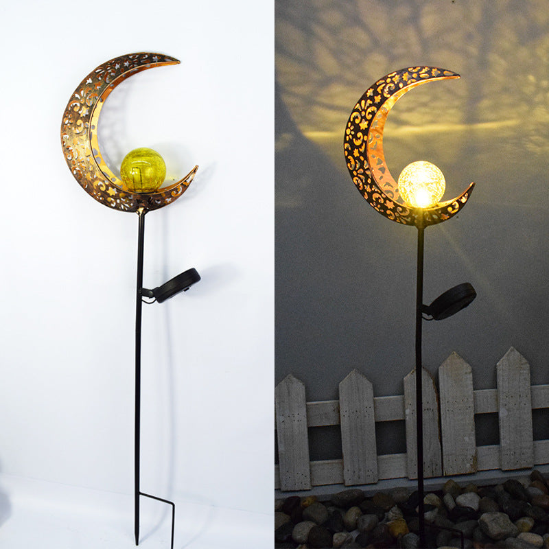 Solar-powered Filigree Crescent Stake Lantern