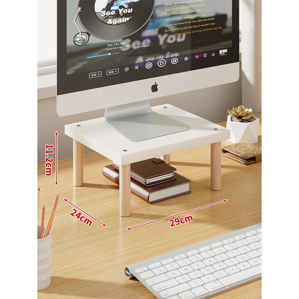Elevated Wooden-Leg Monitor Riser with Under-Shelf Storage