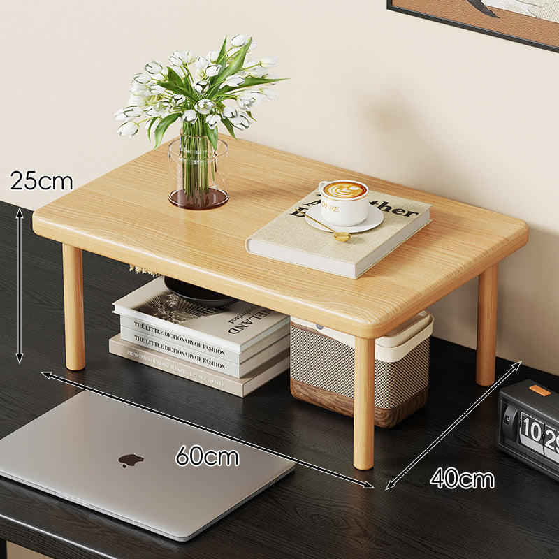 Compact Solid Wood Elevated Desk Display Stand with Under-Shelf Storage and Rounded Leg Design
