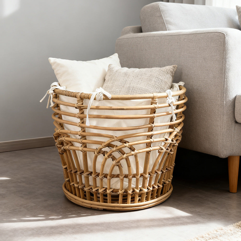 Handcrafted storage basket with fabric insert