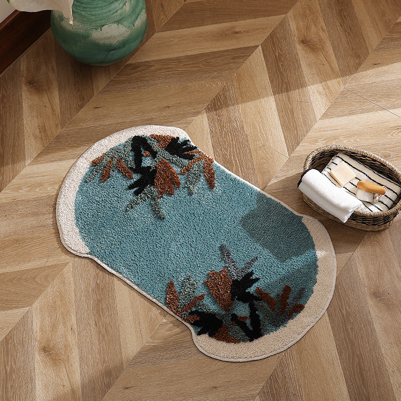 Tufted bath mat rug with botanical textured design