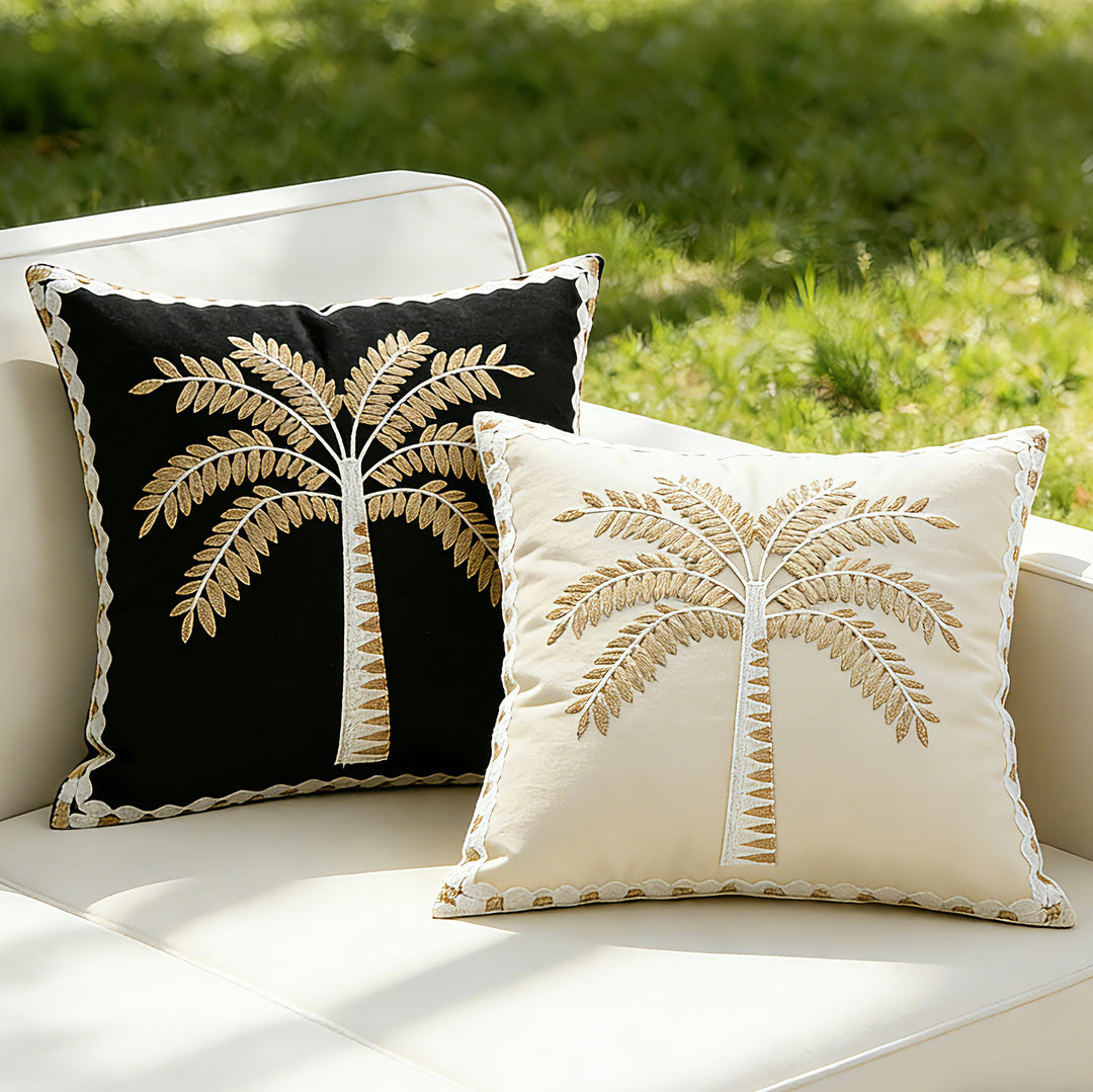 Embroidered Palm Linen Decorative Throw Pillow