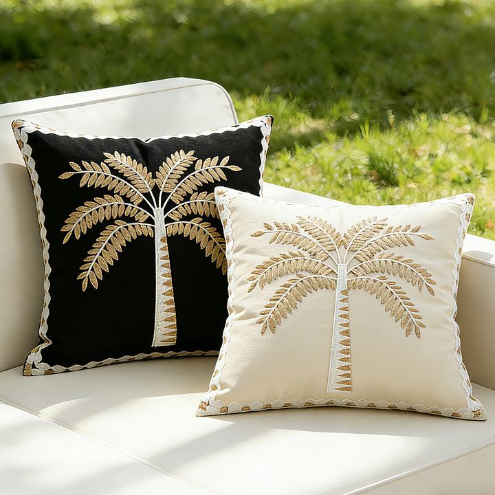 Embroidered Palm Linen Decorative Throw Pillow