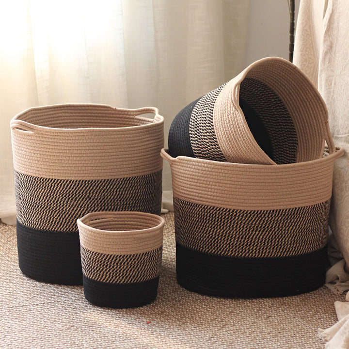 Stylish storage bucket made of woven natural material