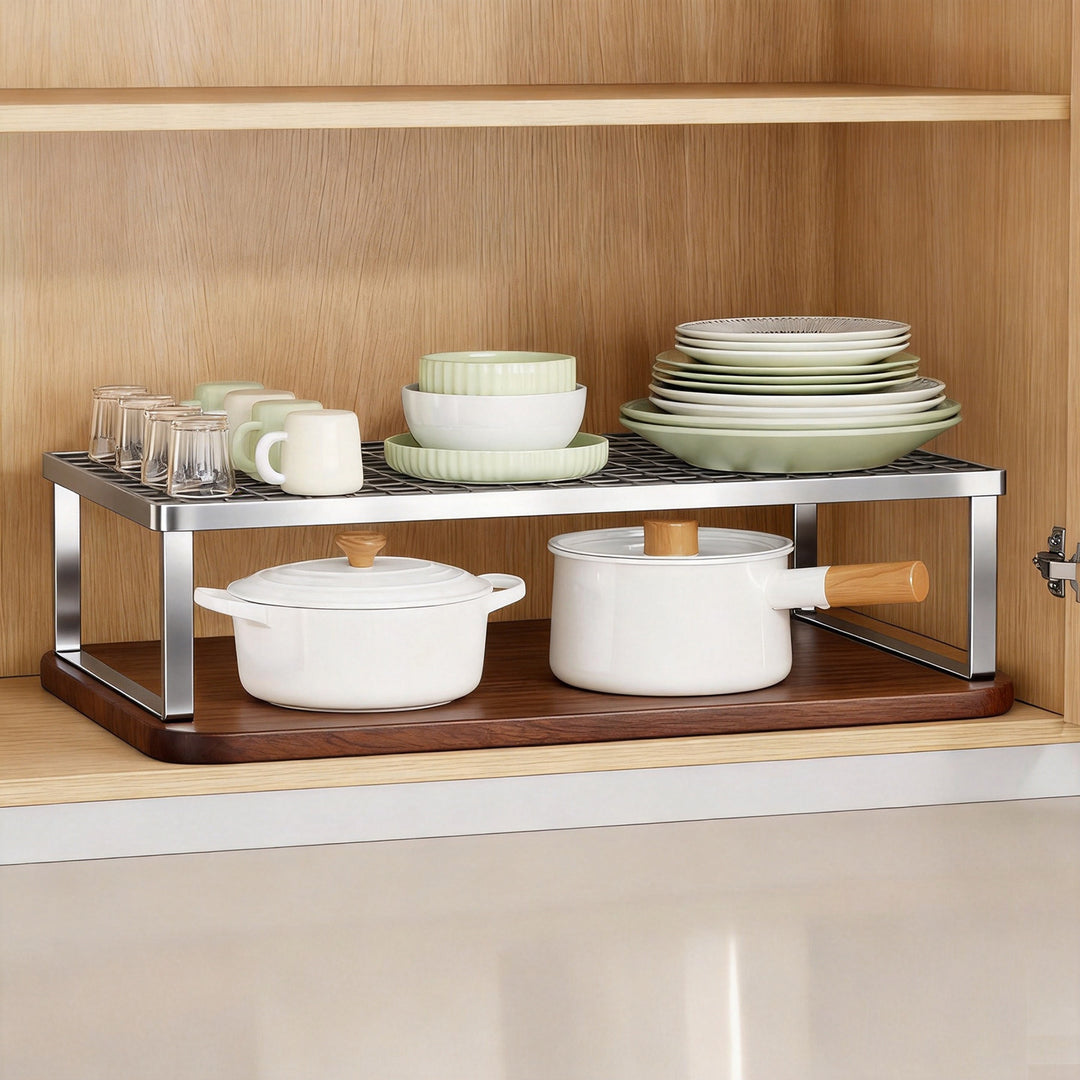 Metal Mesh Cabinet Shelf Riser with Grid Top and Open Frame for Kitchen Storage