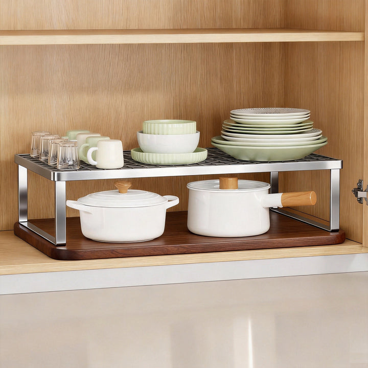 Metal Mesh Cabinet Shelf Riser with Grid Top and Open Frame for Kitchen Storage