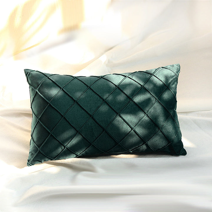 Diamond Lattice Tufted Rectangular Lumbar Pillow Cover with Hidden Zipper