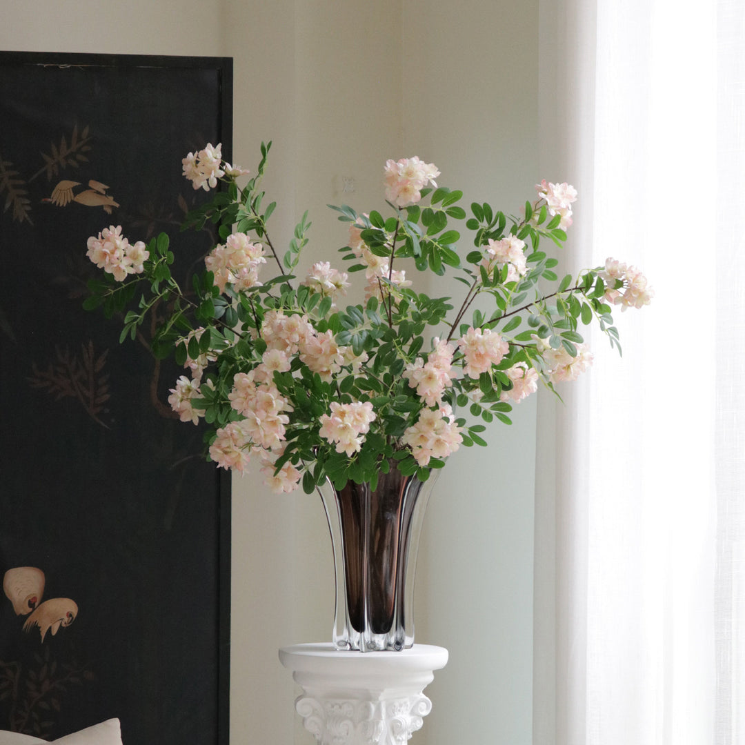 Tall Fluted Hand-Blown Sculptural Glass Centerpiece Vase