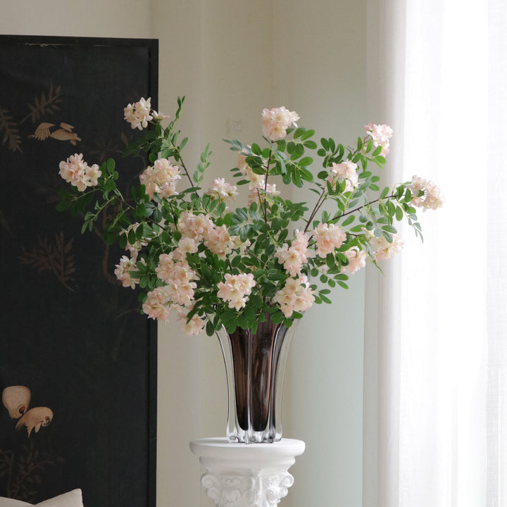 Tall Fluted Hand-Blown Sculptural Glass Centerpiece Vase