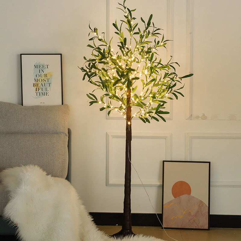 LED-Lit Artificial Olive Tree Floor Lamp