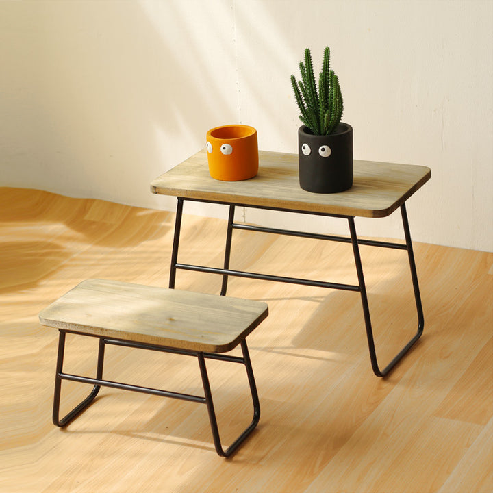 Modern wooden stool with metal frame