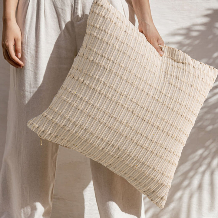 Luxurious rectangular decorative cushion set with handwoven relief texture and concealed zipper