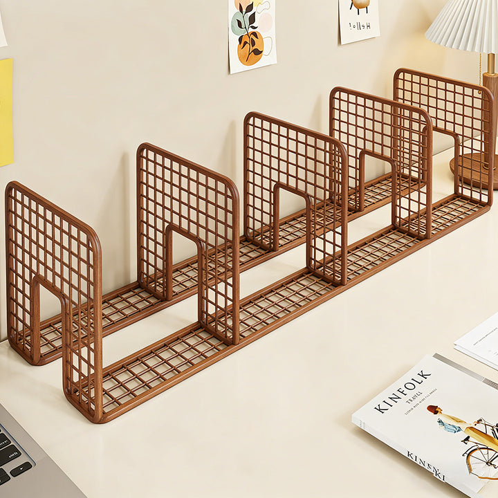 Mesh Metal Desk Book Organizer with Adjustable Dividers and Non-Slip Base