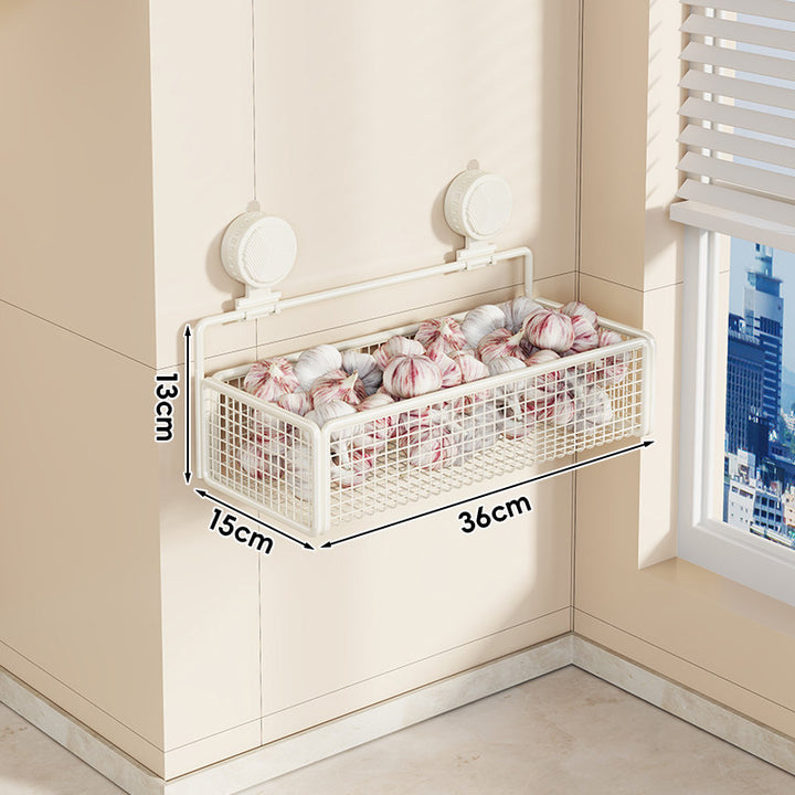 Wall-Mounted Suction Mesh Produce Storage Basket Set with Double-Tier Adjustable Rack