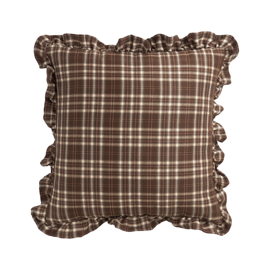 Square decorative cushion cover with ruffles and Vichy check