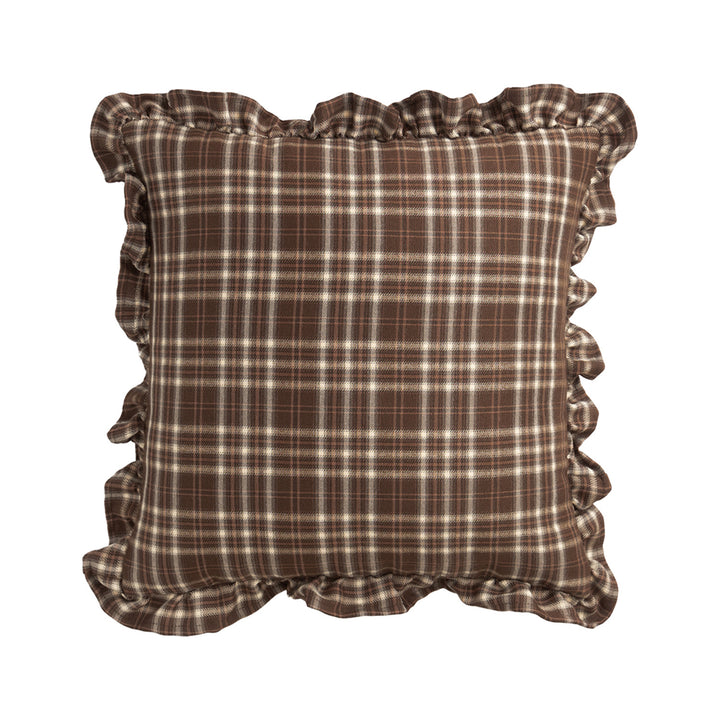 Square decorative cushion cover with ruffles and Vichy check