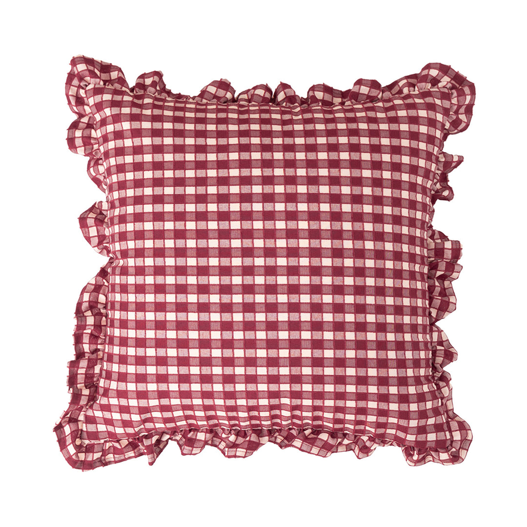 Square decorative cushion cover with ruffles and Vichy check