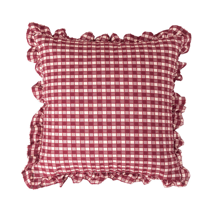 Square decorative cushion cover with ruffles and Vichy check