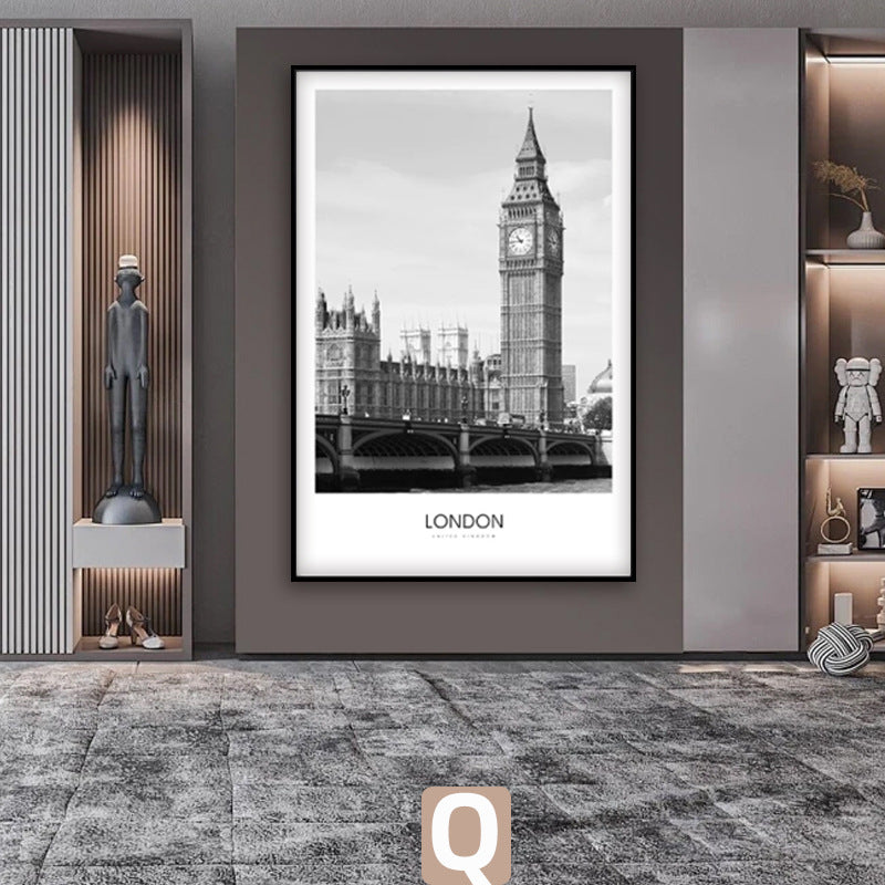 Framed Black and White London Cityscape Art Print
