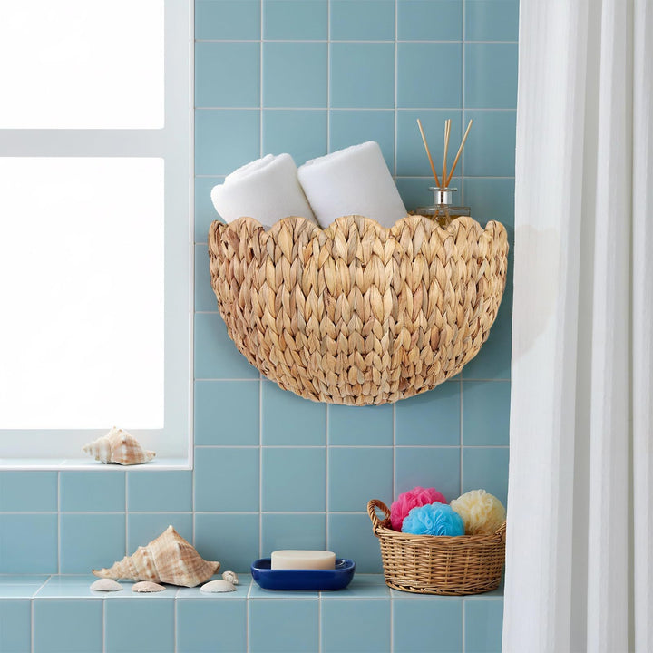 Handwoven decorative basket with wave pattern