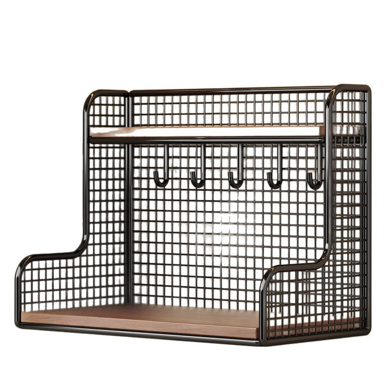 Wall-mounted double shelf organizer with hooks