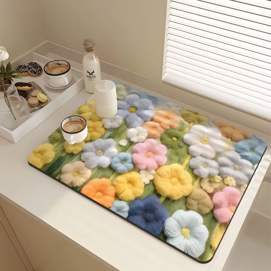Floral-Themed Kitchen Mat