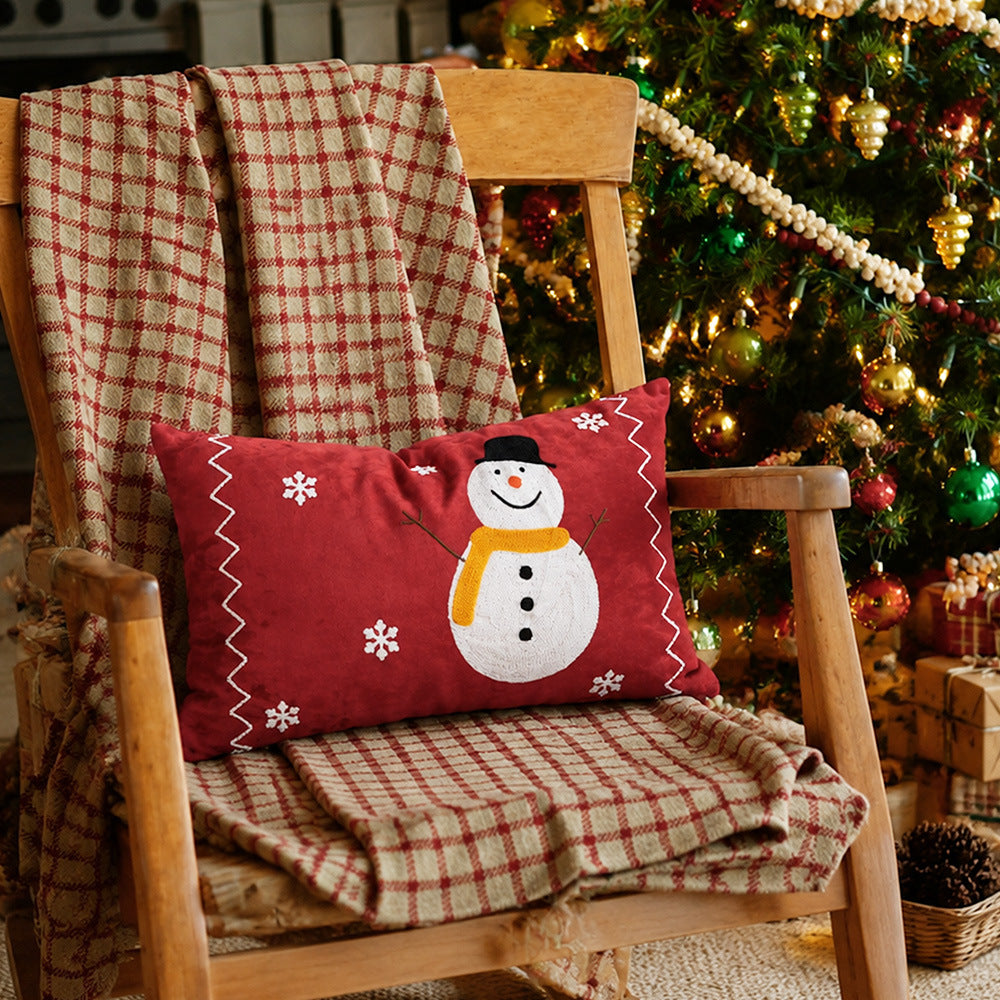 Embroidered Christmas decorative pillow cover with sequins and festive wreath motif