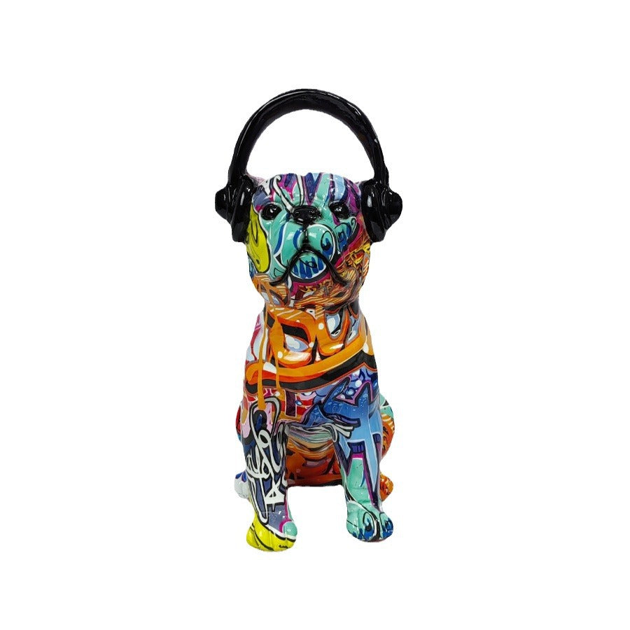 Creative Bulldog Sculpture with Headphones