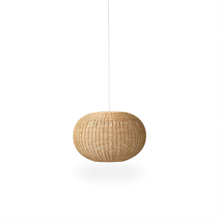 Stylish pendant lamp made from handwoven natural material