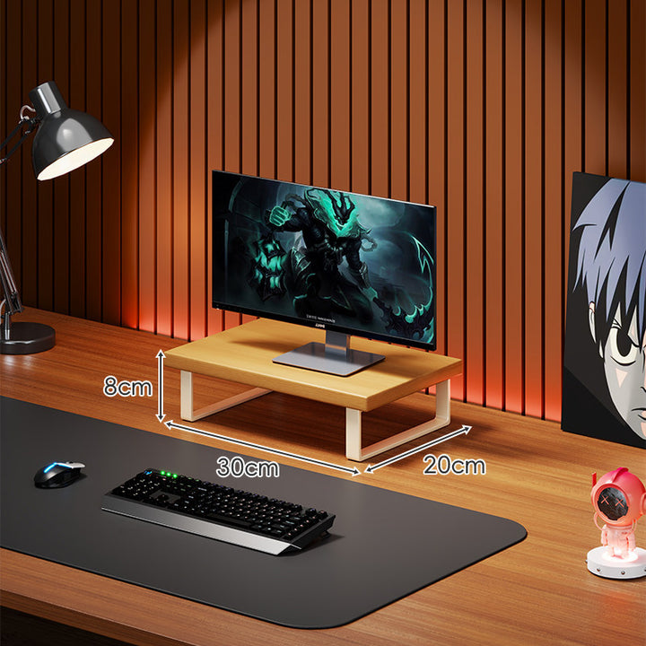 Elevated Solid Wood Ergonomic Monitor Riser Shelf with Metal Frame Stand