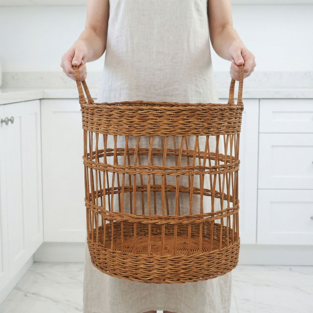 Handcrafted laundry basket made from natural rattan