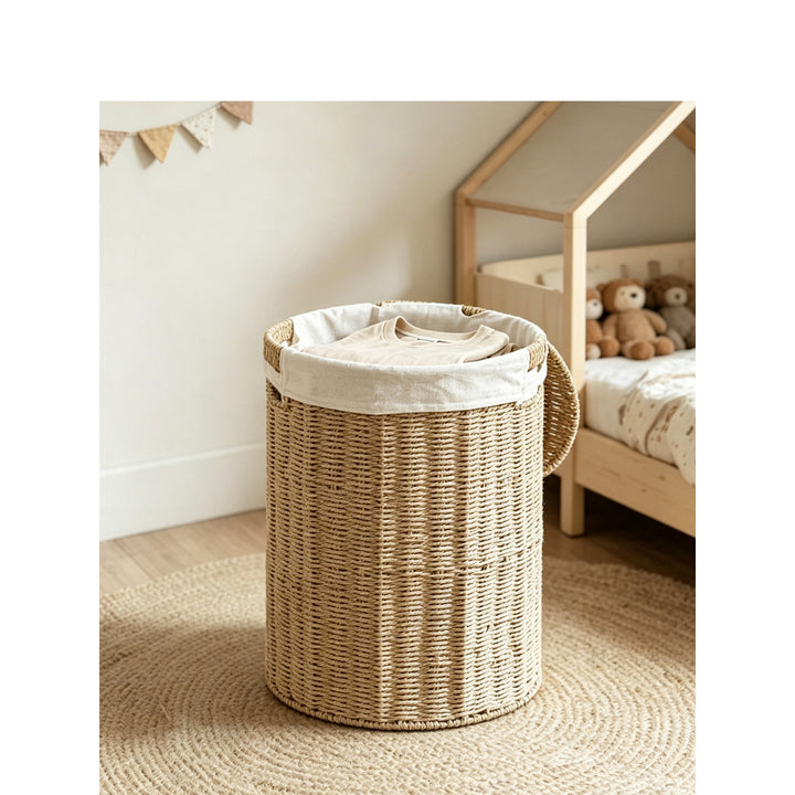 Stylish laundry basket made of natural material