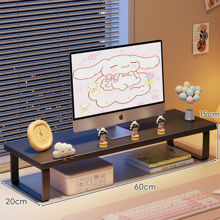 Elevated Monitor Riser Stand with Wood-Effect Top Metal Frame and Under-Shelf Storage