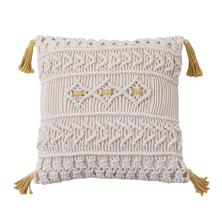 Macrame-Decorative pillow with tassels and hand-knotted Boho structure