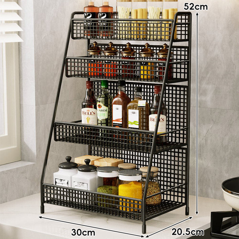 Three-Tier Mesh Countertop Kitchen Organizer Rack for Bottles and Spices