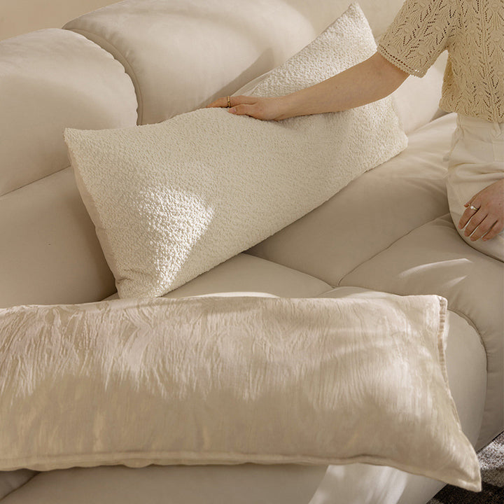 Long lumbar decorative cushion with bouclé cover and soft filling