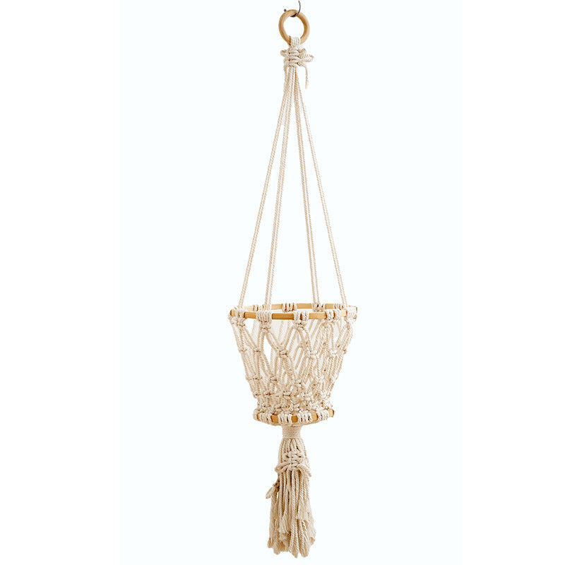 Macrame Hanging Planter with Wooden Accents
